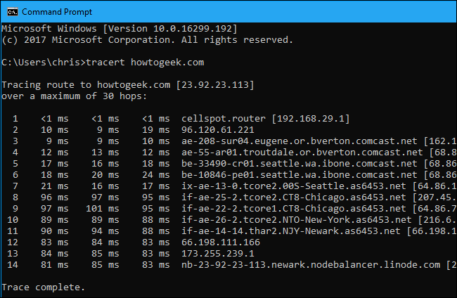 دستور تریسرت Tracert